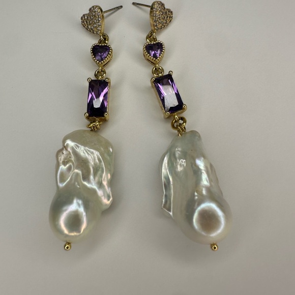 Water Fresh‎ Elegant Gold and Purple Dangle Earrings - Picture 6 of 7